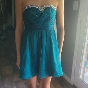 As U Wish Turquoise Strapless Dress with Sequins